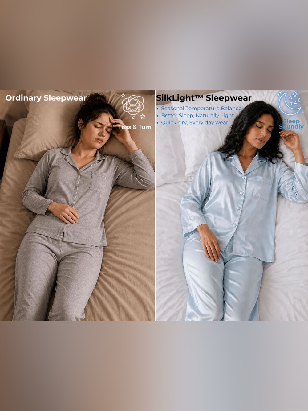 Pure Silk 100% Mulberry Silk Women's Long Sleeve Pajamas Set- Light Blue - Picture 4 of 9